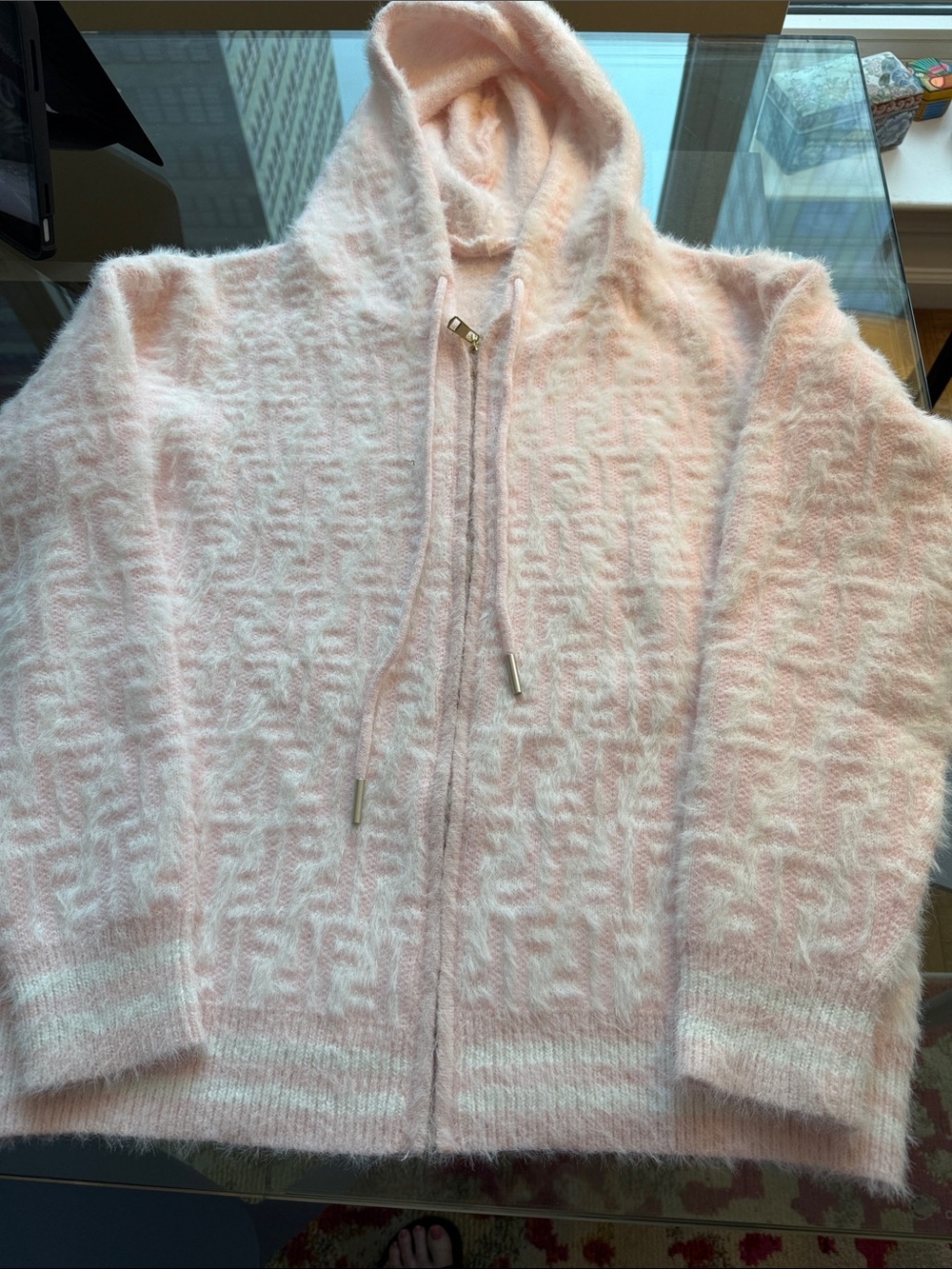 Fashion Hoodie in Pink & White. Women’s Size Medium.